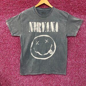 Nirvana Nevermind Tour Dead Eye Smiley Band Gray T-Shirt Large